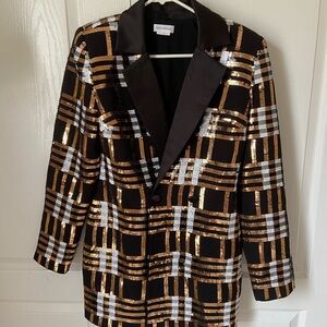 Lovers + Friends Sequined Gold & Black Blazer